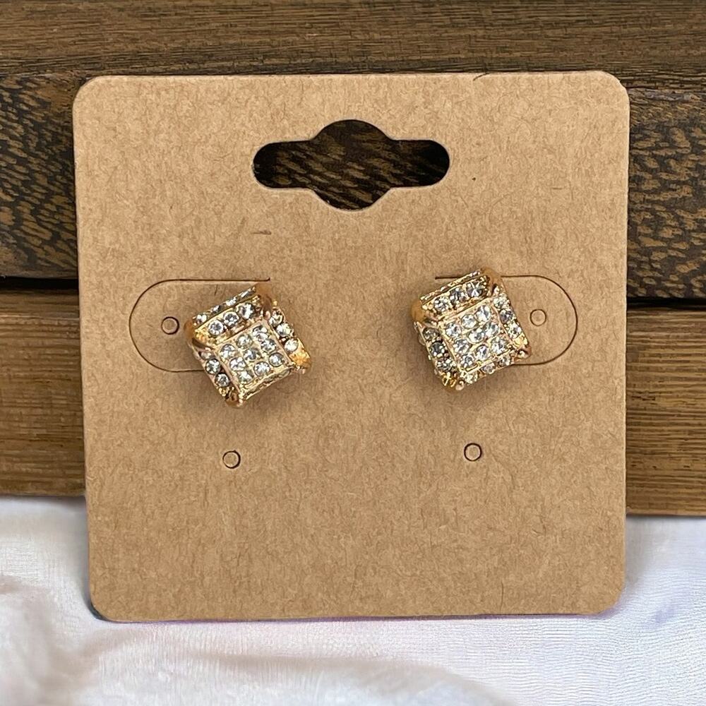Stud Square Earrings Rose Gold Tone with Rhinestones Stacked Squares